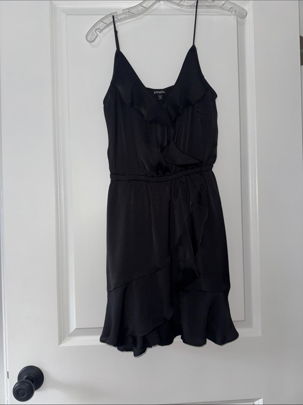 Express Black Ruffle Dress with Spaghetti Straps